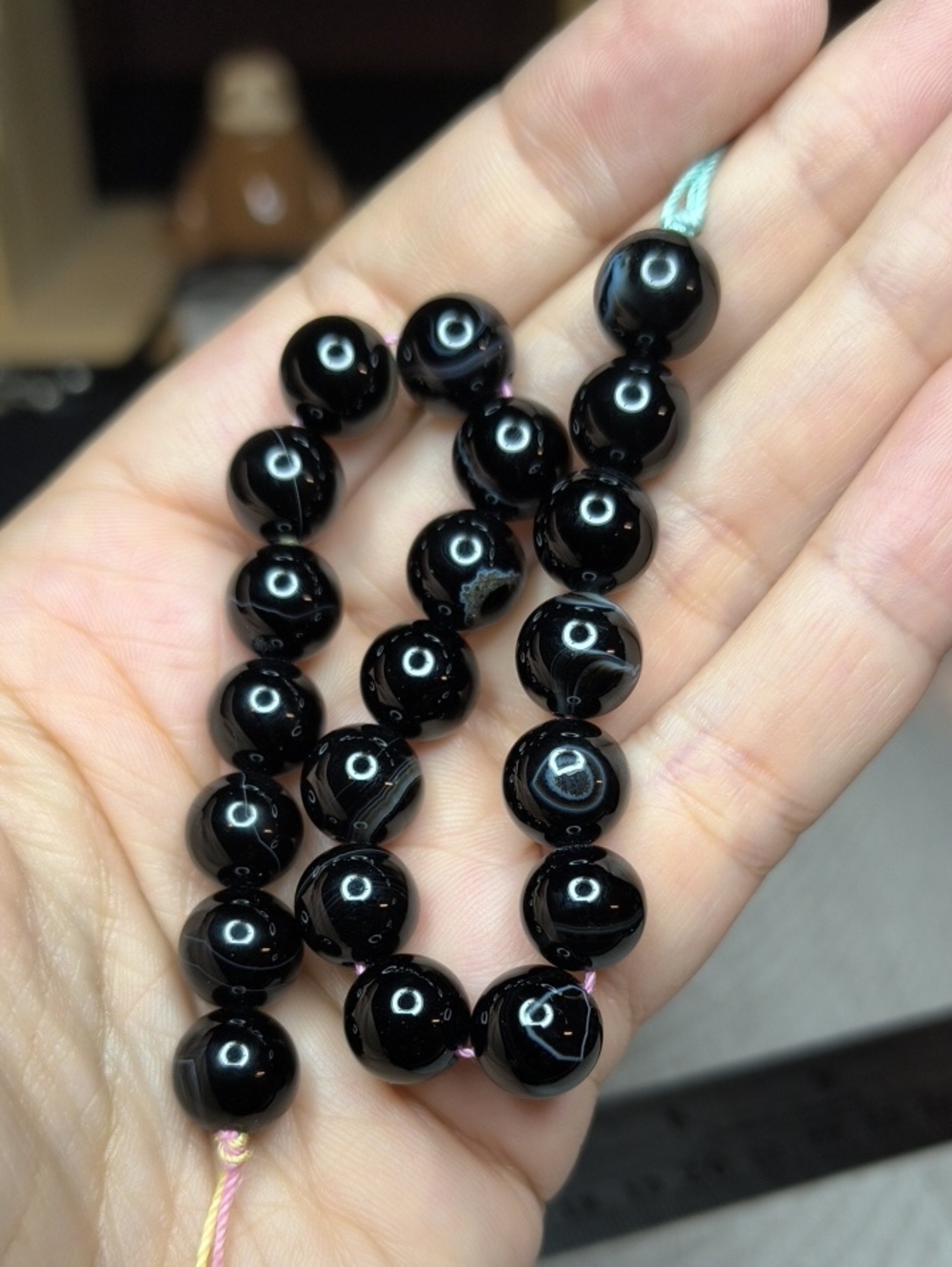 #8- 10mm Banded Tuxedo Agate Stone Beads - 8 Inch Strand